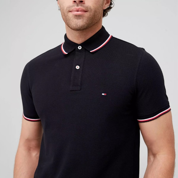 Tommy Hilfiger Herr Tipped Slim Pikétröja Black M