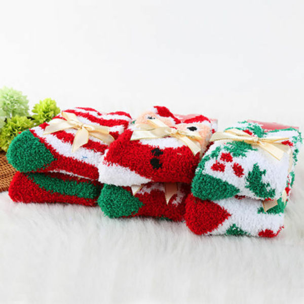 Dame Herre Termiske Jule Fluffy Sokker Ankelvarmer Seng Sokk Vintergaver Red & White 1 Pair