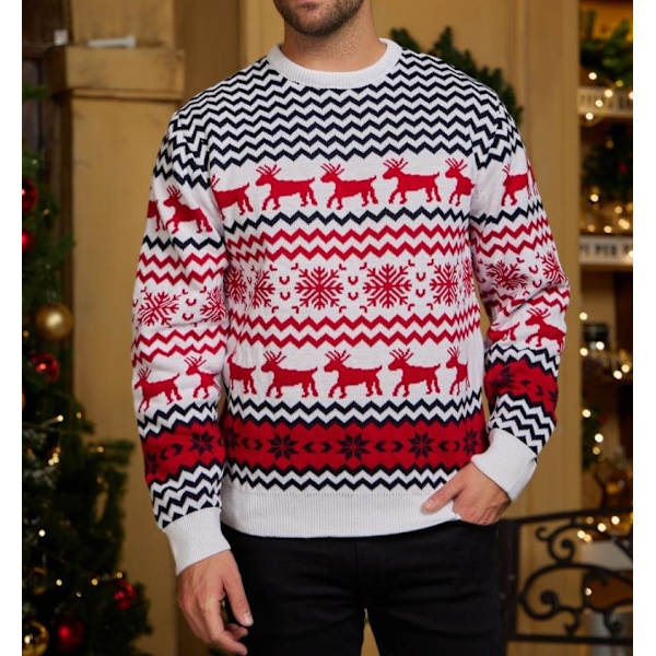Matchande jultröjor för par, män och kvinnor, snöflinga och ren, stickad tröja, vinterkläder Men-White M