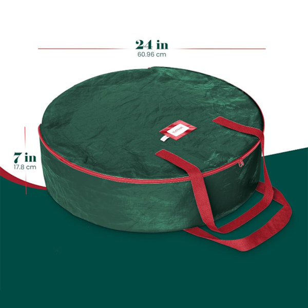 Joulukranssin säilytyskassi kestävät kahvat, kaksoisvetoketju, juhlava joulun repäisykestävä säilytysastia Dark Green 60*18cm