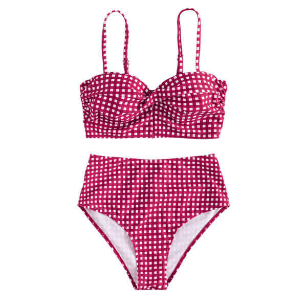 Kvinnor Bikini Set med hög midja Baddräkt Galler Badkläder Vadderad baddräkt Kostym Rose red M