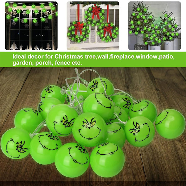 Batteridrevne LED julelys 3 meter julelys 20 LED Grinch lyskæde lys til terrasse havefest boligindretning LED lys 3m