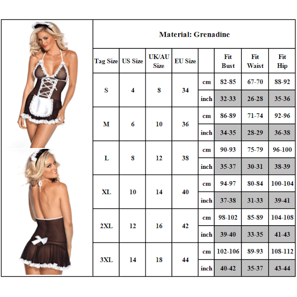 Sexig underklädesdräkt för kvinnor, pigförkläde, charmig mesh, juluniform 2XL