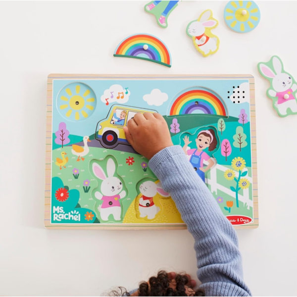 Ms. Rachel Melissa & Doug Träpussel med Sångstift, 6-delar med Hela Sånger, Leksaker för Småbarn för Pojkar och Flickor 2-5+ År