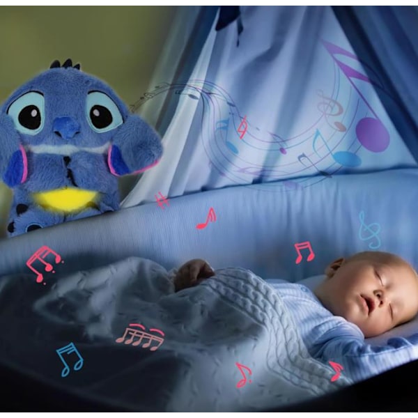 Sömnad Leksak med Andningsrörelse och Musik Ljus, Andnings Sömnad Plyschdocka Baby Ljudmaskin för Sömn Barn Födelsedagspresenter Stressavlastning Pink