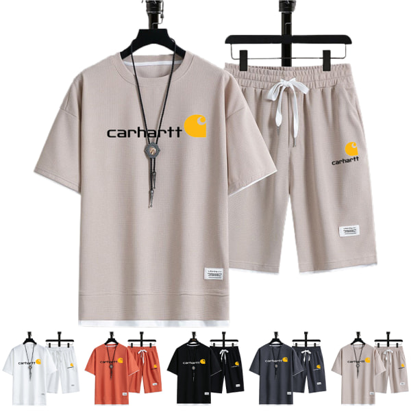 Carhart Logo Träningsoverall Kortärmad T-shirt Topp och Shorts Sommar Street Grey L