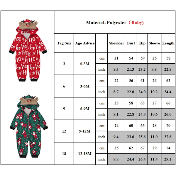 Julmatchande Familjepjys Set med Santa-Tryckta Jumpsuits, Sömnkläder, Semester-Pjs för Vuxen/Barn/Baby Baby-Red 6-9M