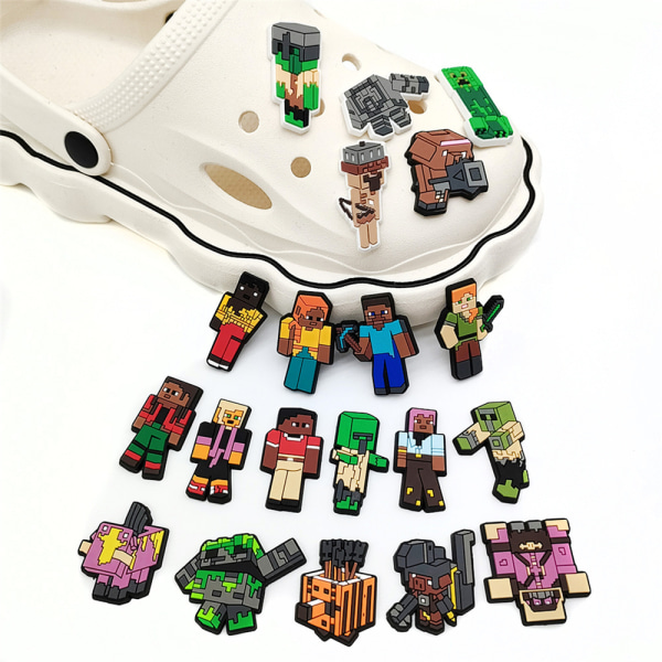 20ST Croc Charms Minecraft Skor Dekoration Tecknad Tillbehör för Clog Sandaler Armband Armband