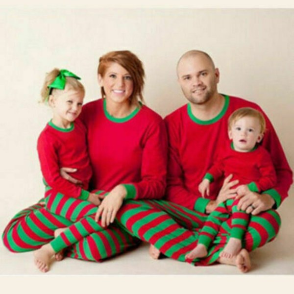 Familj Matchande Vuxna Barn Jul Pyjamas Pyjamas Set Xmas lSleeepwear Nattkläder Striped, Kid 11-12Years