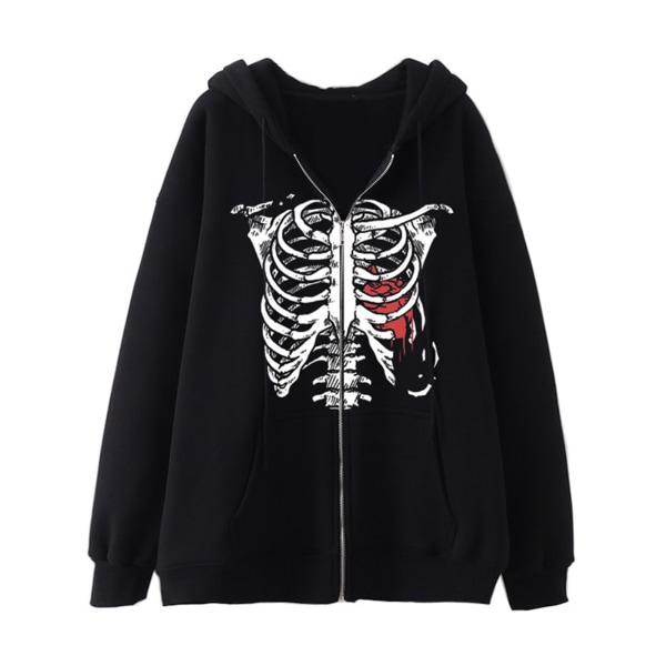 Harajuku hoodie med dragkedja från 90-talet Halloween kostym Rhinestone Skull Print 3XL