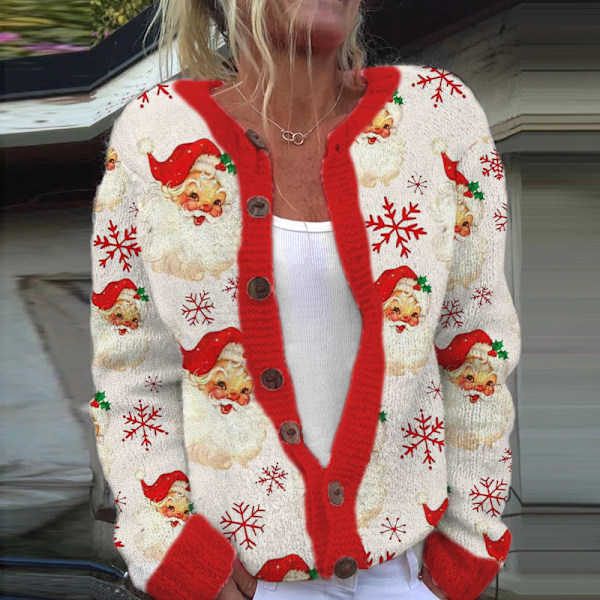 Grim Julesweater til Kvinder Sød Jul Åben Front Knap Cardigan Sweaters Efterår Vinter Strikket Overtøj Frakke F 3XL