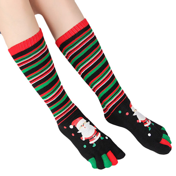 Dame Femfingerstrømper Lange Sjove Julemænd Pige Strømper Julebenvarmere Black Striped