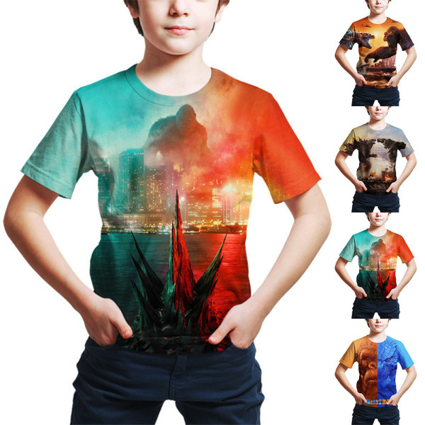3D Godzilla VS Kong Barn Pojkar Casual Kortärmad T-shirt Sommar Rundhalsad Topp C 150cm