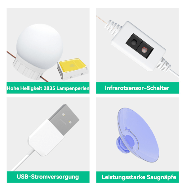 Spejllys, 14 Hollywood LED Spejllys med Sensor Switch, 3 Farver, Dæmpbart Kosmetikspejl, Fleksibel DIY LED Strip, Med USB Kabel