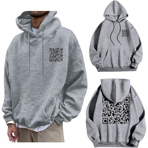 Rolig FU QR-kod Hoodie QR-kod Hoodie Unisex Rolig Skämt Skanningsbar Grafisk Tryckt Tröja med Huva Light Grey L