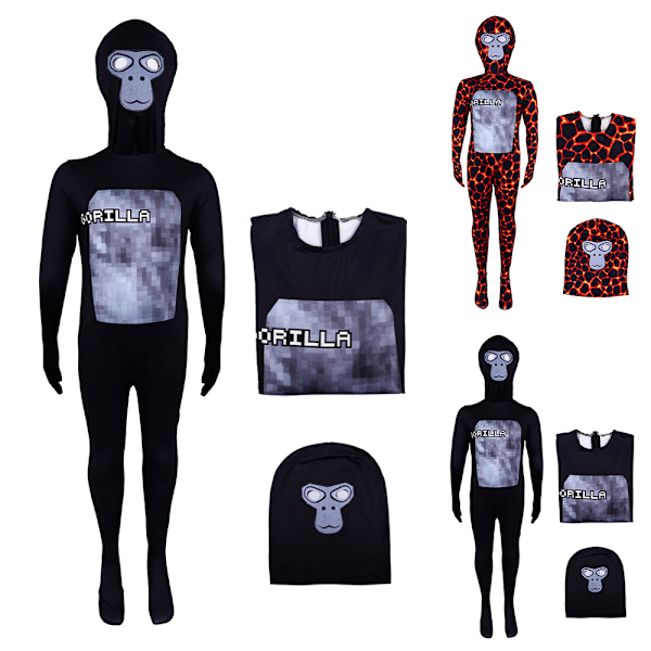 Gorilla Tag Lasten Poikien Halloween-asu - Premium-laatuinen haalari ja naamio asut roolileikkeihin, 8-12 vuotta Red 140cm