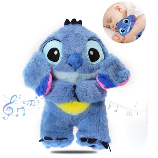 Sömnad Leksak med Andningsrörelse och Musik Ljus, Andnings Sömnad Plyschdocka Baby Ljudmaskin för Sömn Barn Födelsedagspresenter Stressavlastning Blue