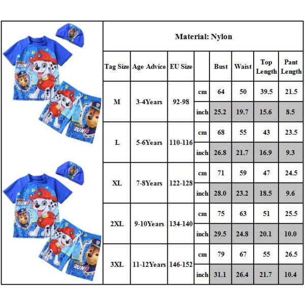 Barn Pojkar Paw Patrol Printed 3 delar Baddräkt Badkläder Strandkläder Simdräkt Toppar Shorts Hat Set M