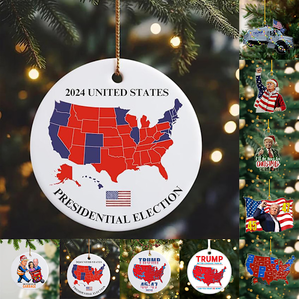 2024 US State Memorial Ornaments, 2024 Julepynt, USA Kart Stil Juletrepynt C