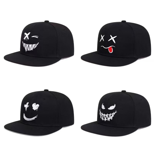 Smile Face Baseball Cap Snapback Flat Lady Men Hip Hop Rap Ghost Embroidery Hat C