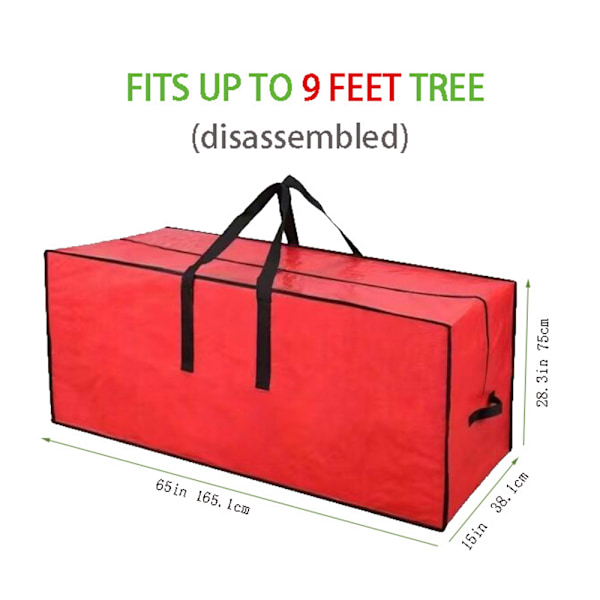 Vedenpitävä joulukuusen säilytyskassi, sopii jopa 2,7 metrin keinotekoiselle joulukuuselle, jossa on solkikiinnikkeet, kaksoisvetoketjut ja kantokahvat Red 122x38x50cm