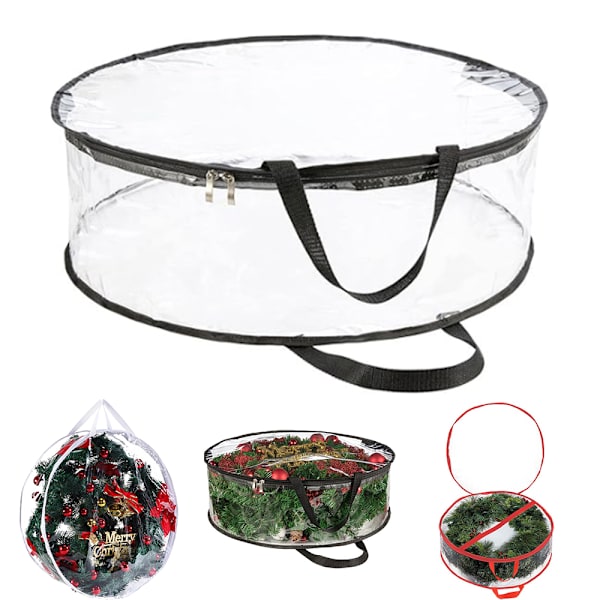 Joulukranssin säilytyspussi Juhlaseppeleen säilytysastiat Vedenpitävät säilytyspussit vetoketjullisilla kahvoilla joulun keinotekoisten seppeleiden tarvikkeille Black 60*18cm