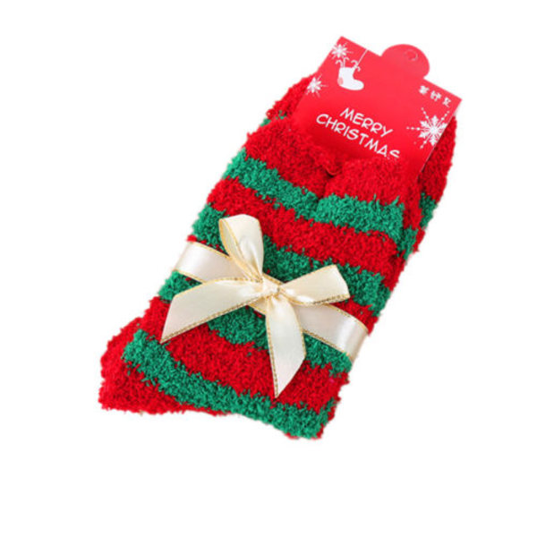 Dam Herr Termiska Jul Fluffiga Strumpor Ankelvärmare Sängstrumpa Vinterpresenter Red & Green 1 Pair