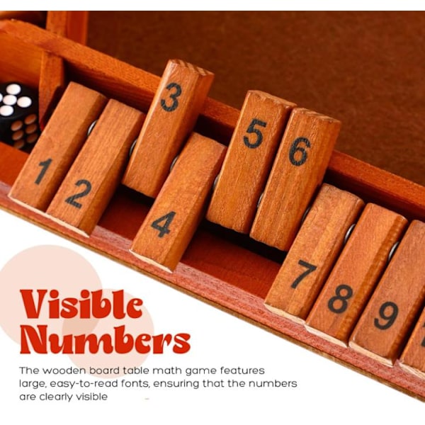 Shut The Box Tärningsspel för 1-6 Spelare Träbräde Bordsspel Matematikspel Bordsspel Klassiskt Resa Bärbar Klassrum