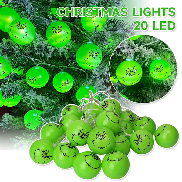 Paristokäyttöiset LED-jouluvalot 3 metriä Jouluvalot 20 LED Grinch-valosarja Valot patiolle Puutarhajuhlat Kodin sisustus LED-valot 3m