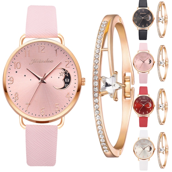 Dam Star Moon Quartz watch & set med diamanter Pink + Bracelet