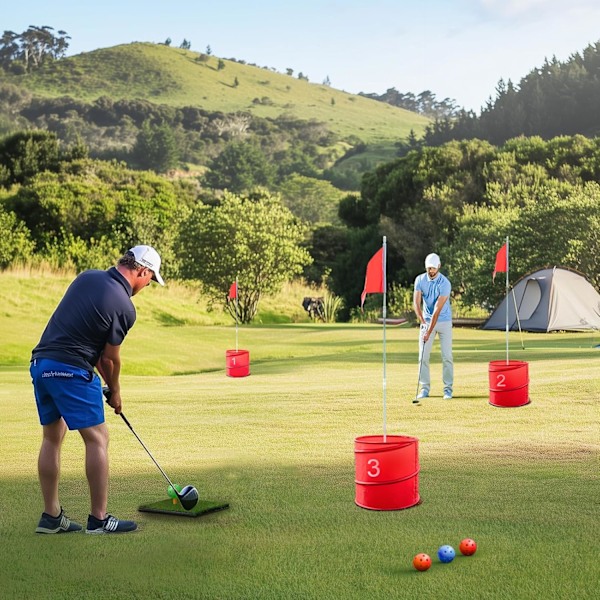 Bucketgolf Game Pro - Det ultimata bakgårdsgolfspel för familjen, barn - Bärbar 9-håls golfbana att spela utomhus, på gräsmattan, i parken, på stranden, i trädgården