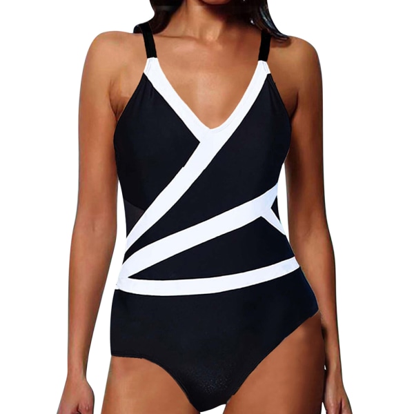 Baddräkt för kvinnor Badkläder Strandkläder Patchwork Stripes Rygglös Bikini Baddräkt M