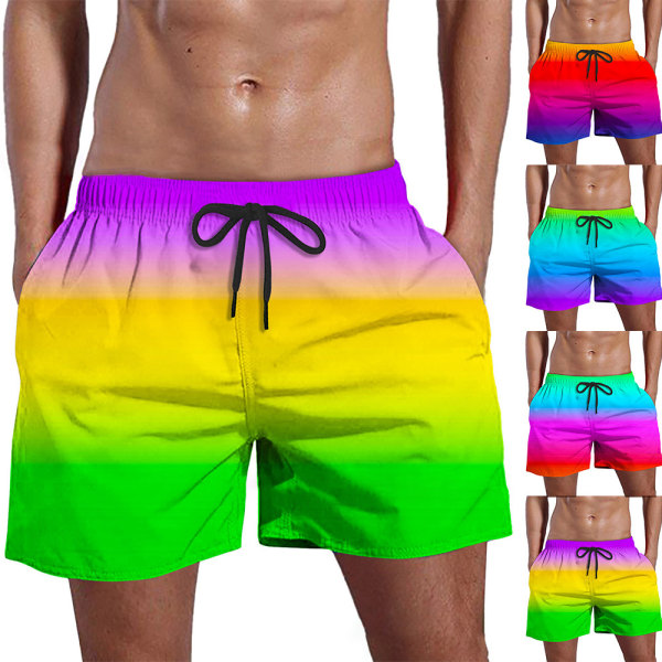 Män Ranibow Gradient Dragsko Badbyxor Shorts Summer Beach Half Pants A 3XL