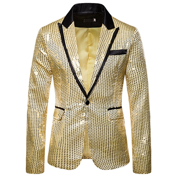 Miesten kiiltävät paljetit Takki Bleiseri Miesten Tyylikäs Illallisjuhla Kulta Glitter Smokkipuku Bleiseri Slim Urheilutakki Gold 2XL