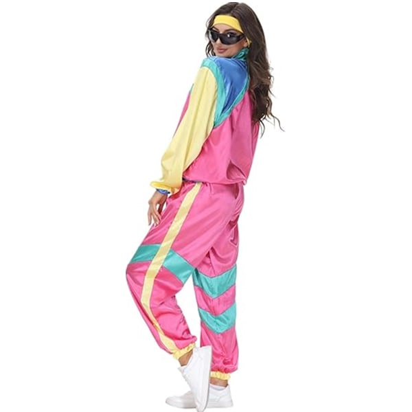 Naisten ja miesten 80-luvun disco-verryttelypuku tuulitakki housut hippiasut pariskuntien yhteensopivat asut Halloween cosplay -vaatteet Pink Blue M