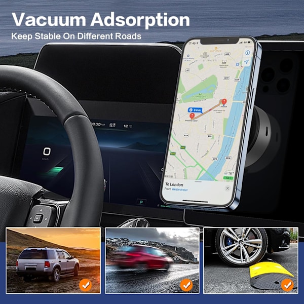 360 Puhelinpidike, 360 astetta kääntyvä magneettinen autopuhelinpidike, sähköinen tyhjiömagneettinen autopuhelinpidike, 360° kääntyvä magneettinen puhelinpidike Silver