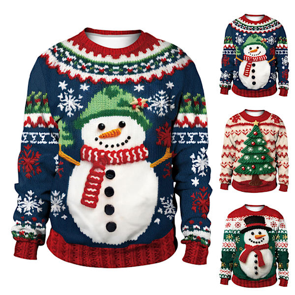 Jultröja Unisex Dam Herr Rundhals Grafisk Sweatshirt Stickad Tröja Vinter Söt Rundhals Jultröja Toppar C XL