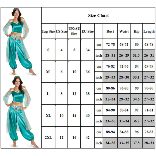 Lady Princess Jasmine Cosplay Kostym Aladdin Lamp Halloween light blue 2XL