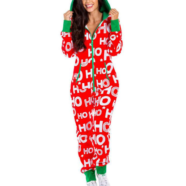 Damjulklänning med Huva, Jultryck, Pyjamas Jumpsuit, Loungewear, Kläder, Blixtlås E M