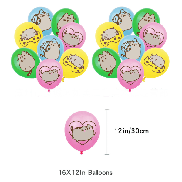 Pusheen-tema födelsedagsbanners ballonger cupcake toppers festdekorationsset