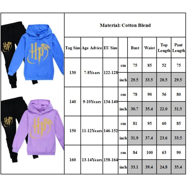 Barn Pojkar Harry Potter Hoodie Top Pullover Byxor 2st Kit purple 150cm