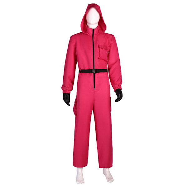Squid Game 2 NPC-kostym Cosplay Rekvisita Jumpsuit och Bälte Outfit Maskeraddräkt Rose Red+ Triangular Mask M