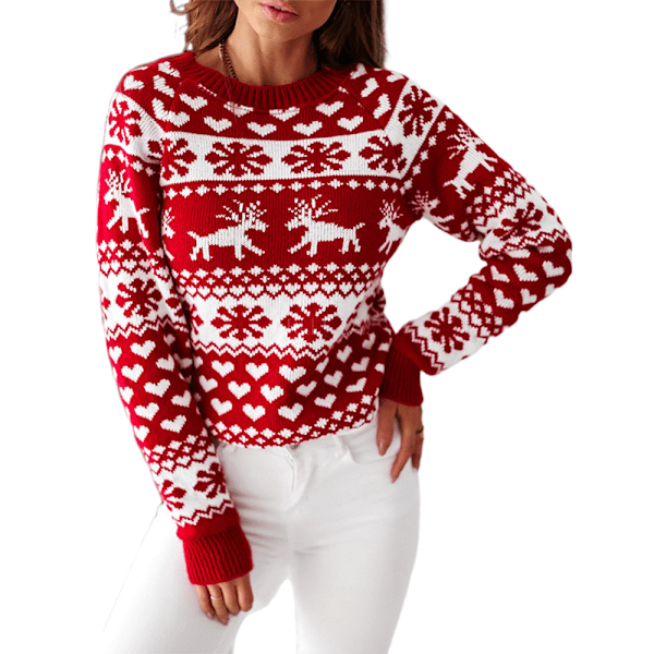 Dame Sweater Juleprint Komfortabel Rund Hals Langærmet Løs Grim Julesweater til Kvinder - Gaver til Kvinder Red L