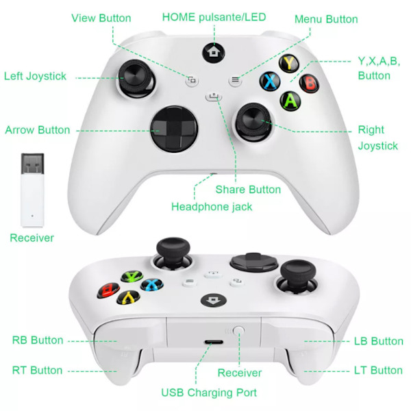 Trådløs kontroller for Xbox One & Xbox Series X|S PC Windows - Med lydkontakt White