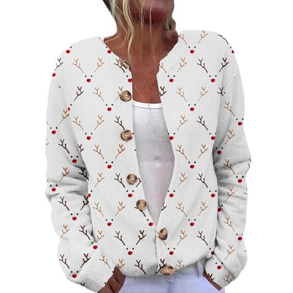 Ful Jultröja för Kvinnor Söt Jul Öppen Framknappad Cardigan Stickad Ytterkläder Kavaj B M