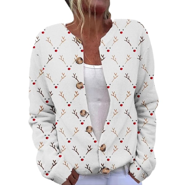 Grim Julesweater til Kvinder Sød Jul Åben Front Knap Cardigan Sweaters Efterår Vinter Strikket Overtøj Frakke B 2XL
