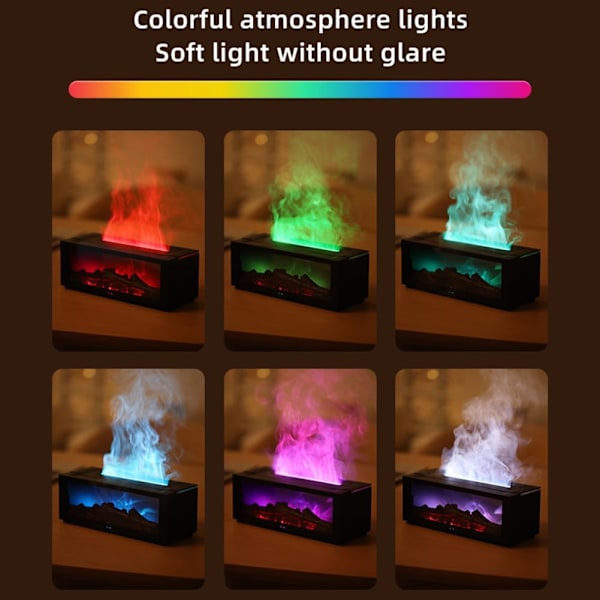 Mini Peis Diffuser Luftfukter, Simulert Peisflamme Luftfukter med Fire Light Effekt, 150ml Cool Mist Luftfukter med 7 Farger som Endres White
