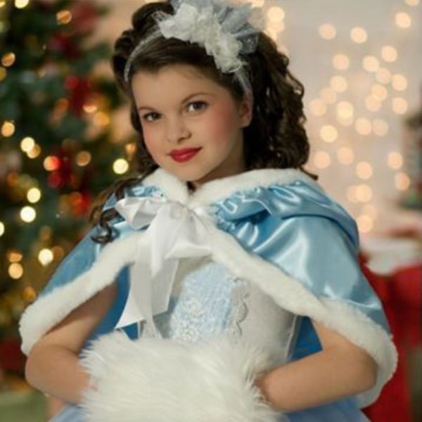 Kids Girl Frozen Fancy Dress Halloween Cosplay Kostym med Cape bule 120cm