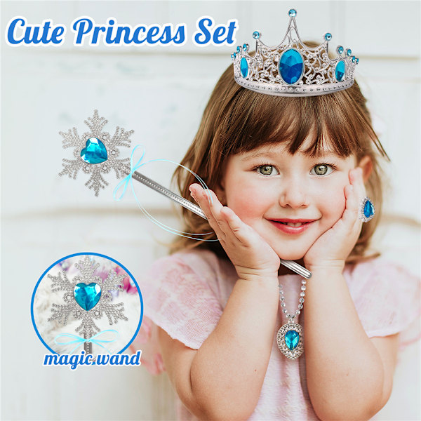Prinsessekappe Sett Jenter Prinsesse Utklednings Tilbehør Kappe med Krone Tryllestav Gaver B