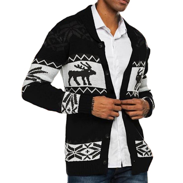 Herr Cardigan Fula Jultröjor Renar Snöflinga Stickad Tröja Jul Toppar Black 2XL